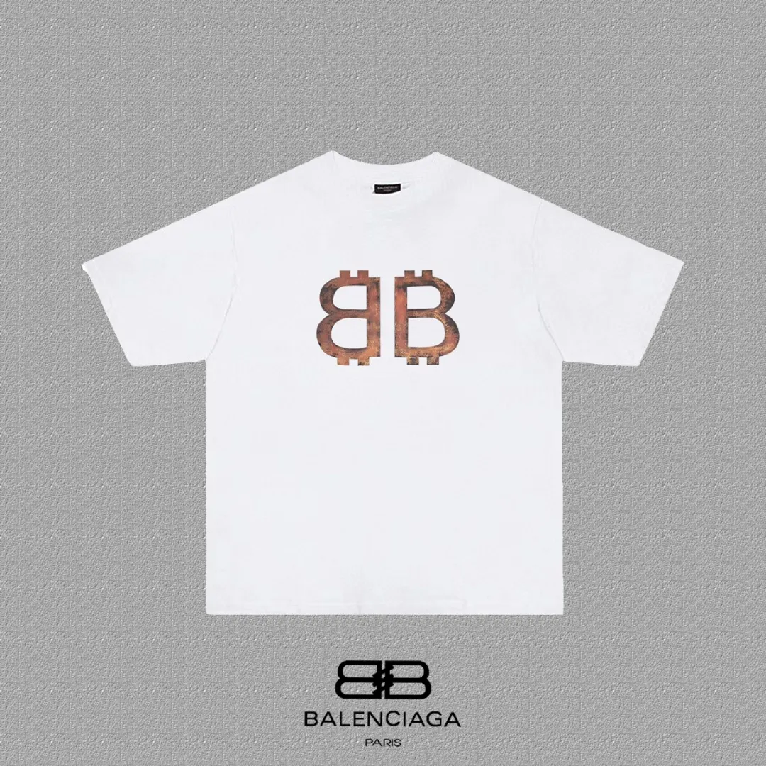 P80✨🔥 BALENCIAGA Paris lettering printed short-sleeved T-shirt, custom-woven and dyed 280g combed cotton heavyweight fabric, zero color difference in thread, perfect details, different from the current version on the market, welcome to compare, Same Style for men and women, must-sell in the picture above Color: White Black Size: 1 2 3 4